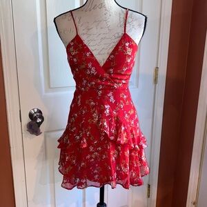 Saints + Secrets Cherry Blossom Skinny Strap Ruffle Dress sz XSmall